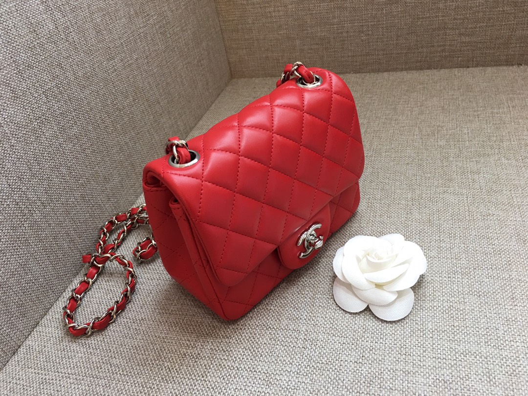 Mini Classic Flap Lambskin Bag A01115 Red/Silver